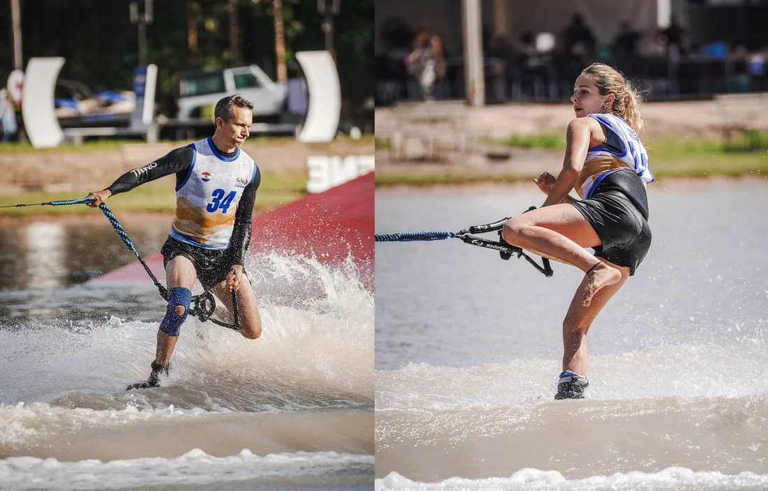 FIGURAS. Miguel y Guadalupe se especializan en hacer acrobacias en los esquíes, una de las variantes del deporte.