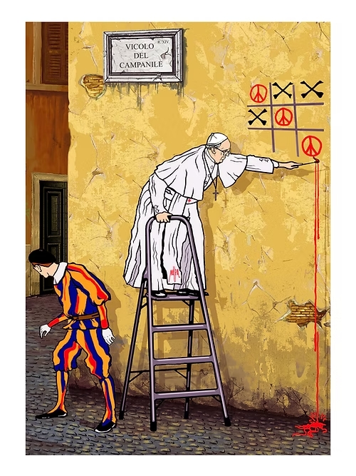 FRANCISCO DIVERTIDO. El artista lo planteó haciendo un Ta-Te-Tí.