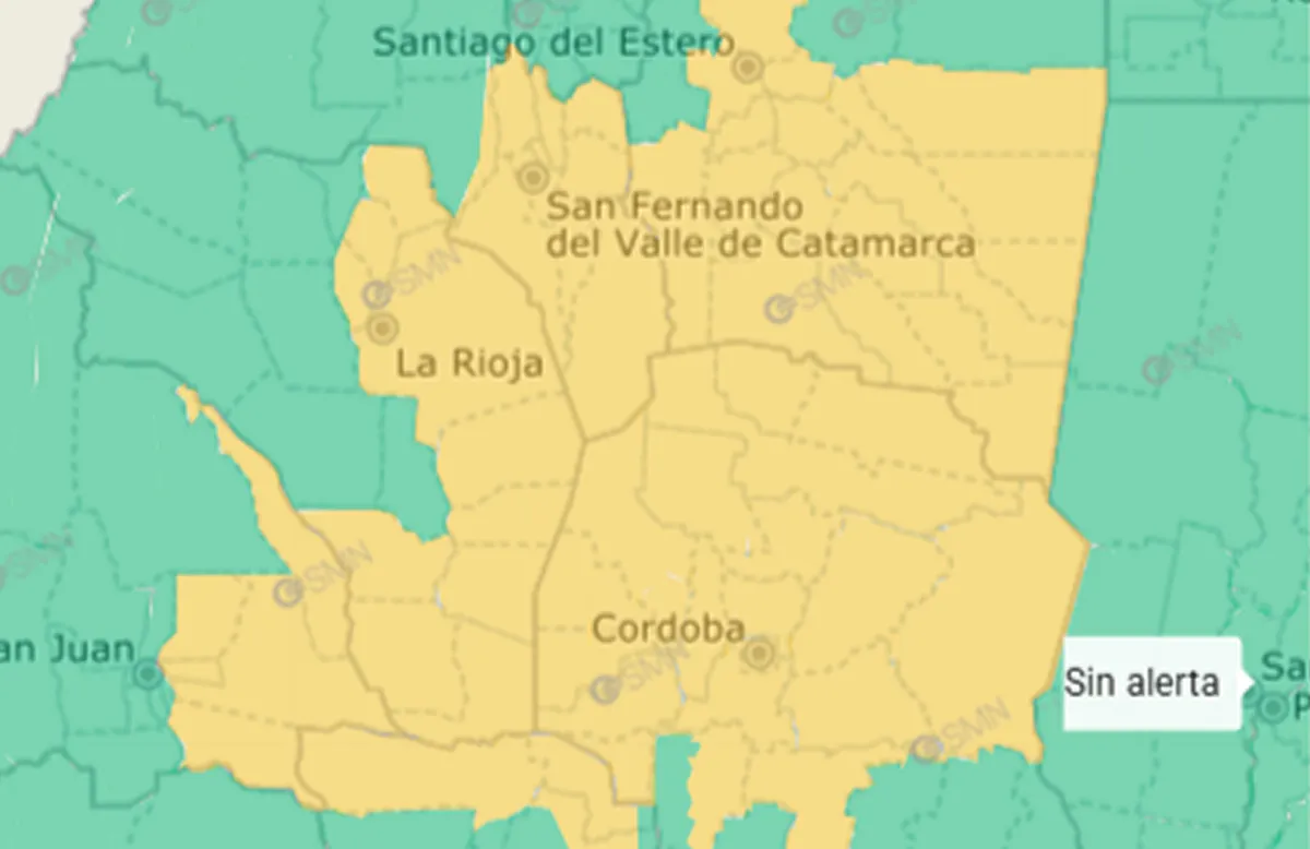 La última actualización del mapa del Sistema de Alerta Temprana del Servicio Meteorológico Nacional.