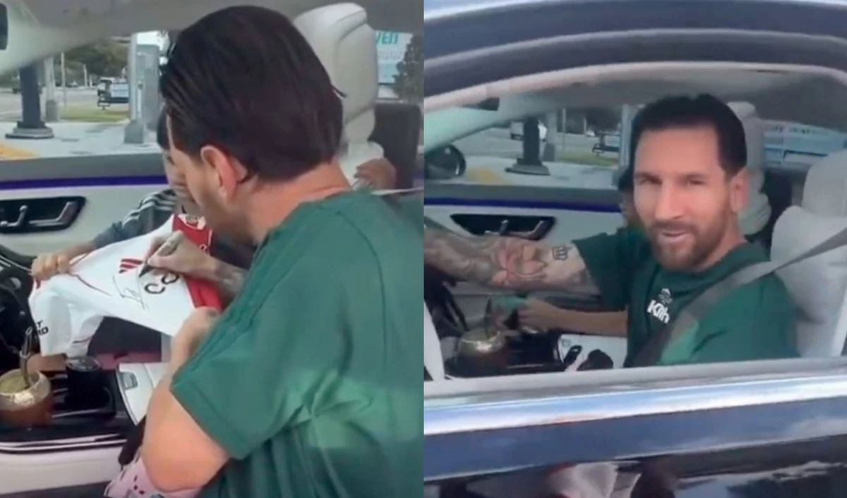 Video: Messi firmó una camiseta de River