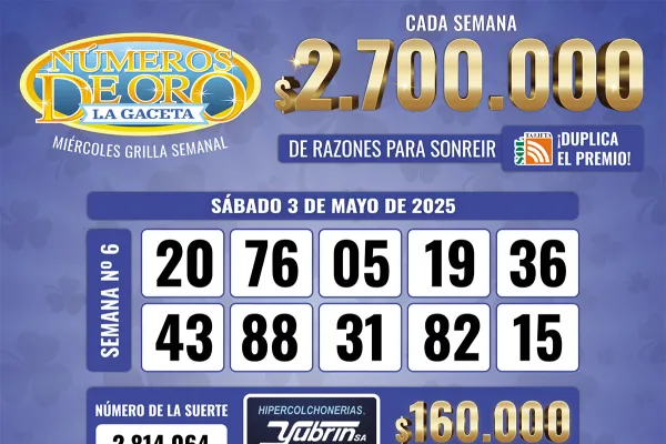 Los Números de Oro de LA GACETA del 3 de mayo de 2025