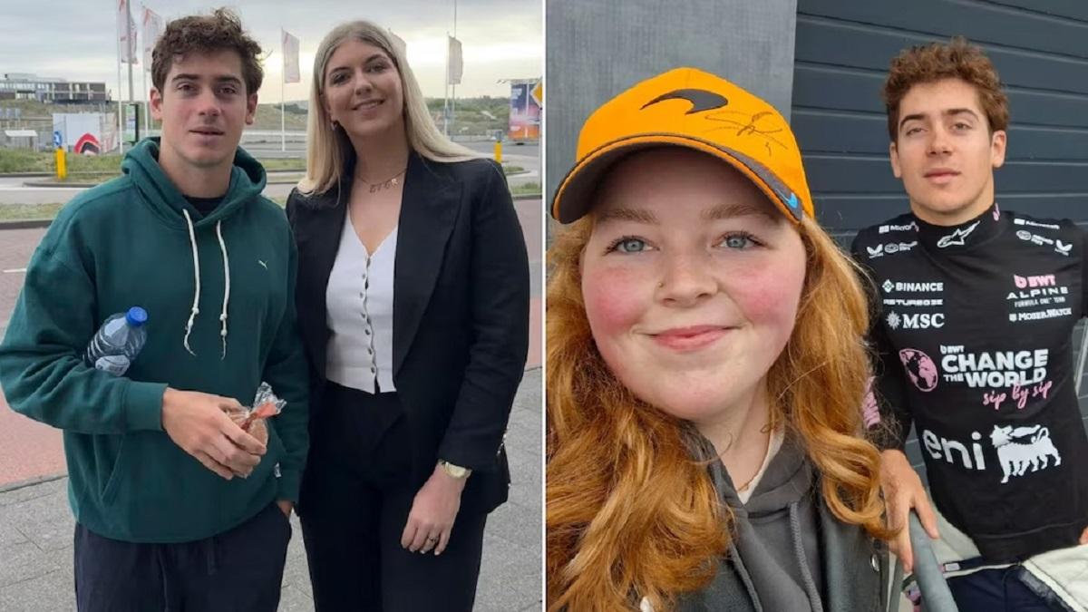 Franco Colapinto con dos fanáticos en el circuito de los Países Bajos.