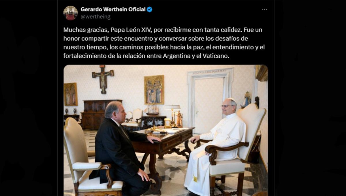 El canciller Werthein visitó al papa León XIV: Tiene muchos deseos de venir a Argentina