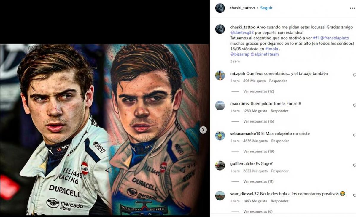 El tatuaje con le rostro de Franco Colapinto que es furor en las redes