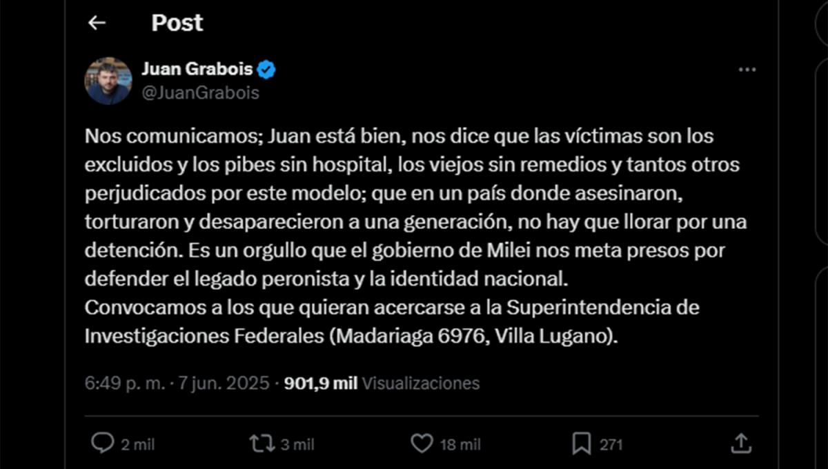 Liberaron a Juan Grabois: qué dijo después de recuperar la libertad