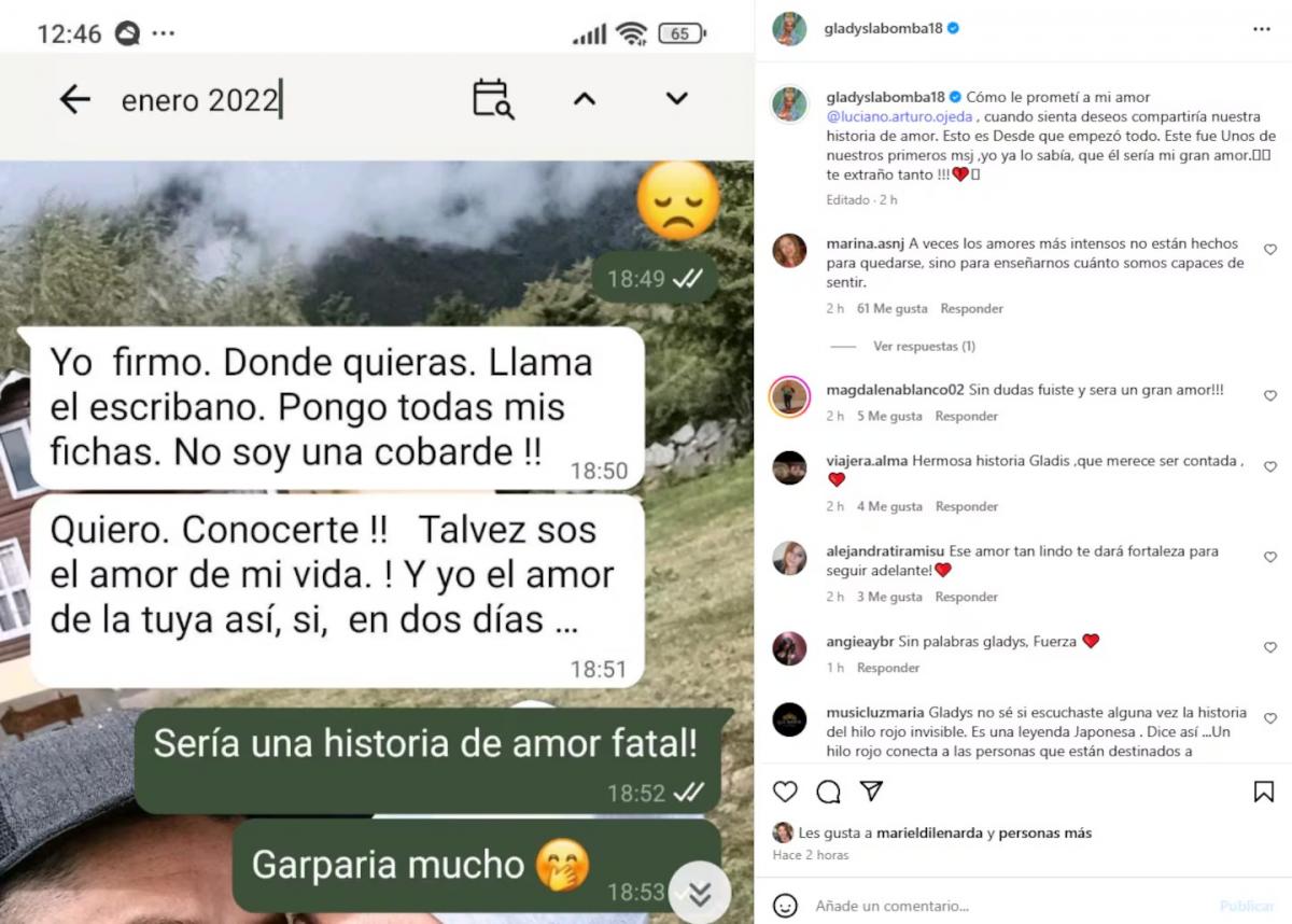 Gladys La Bomba Tucumana compartió los primeros chats con Luciano Ojeda: Tal vez sos el amor de mi vida