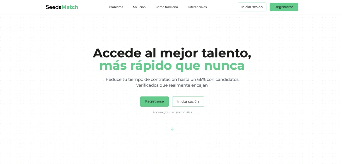 SEEDS MATCH. La landing de la startup argentina que selecciona trabajadores con IA. / CAPTURA DE PANTALLA