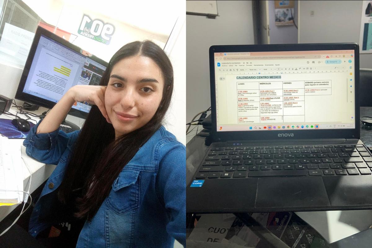 EN ACCIÓN. Mónica Díaz organiza sus ideas en un calendario de contenido y diseña piezas en Canva para redes sociales. 