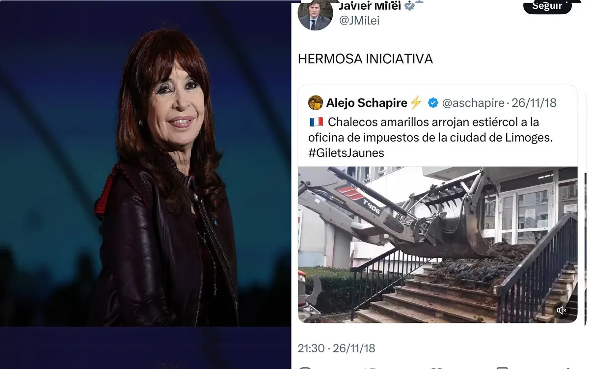 Cristina Kirchner recordó un posteo de Milei apoyando protestas en Francia: “Che Milei… ‘Libertario’ de los ricos”