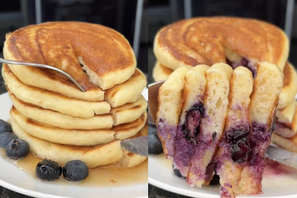 Panqueques proteicos super esponjosos de yogur, limón y arándanos en 10 minutos