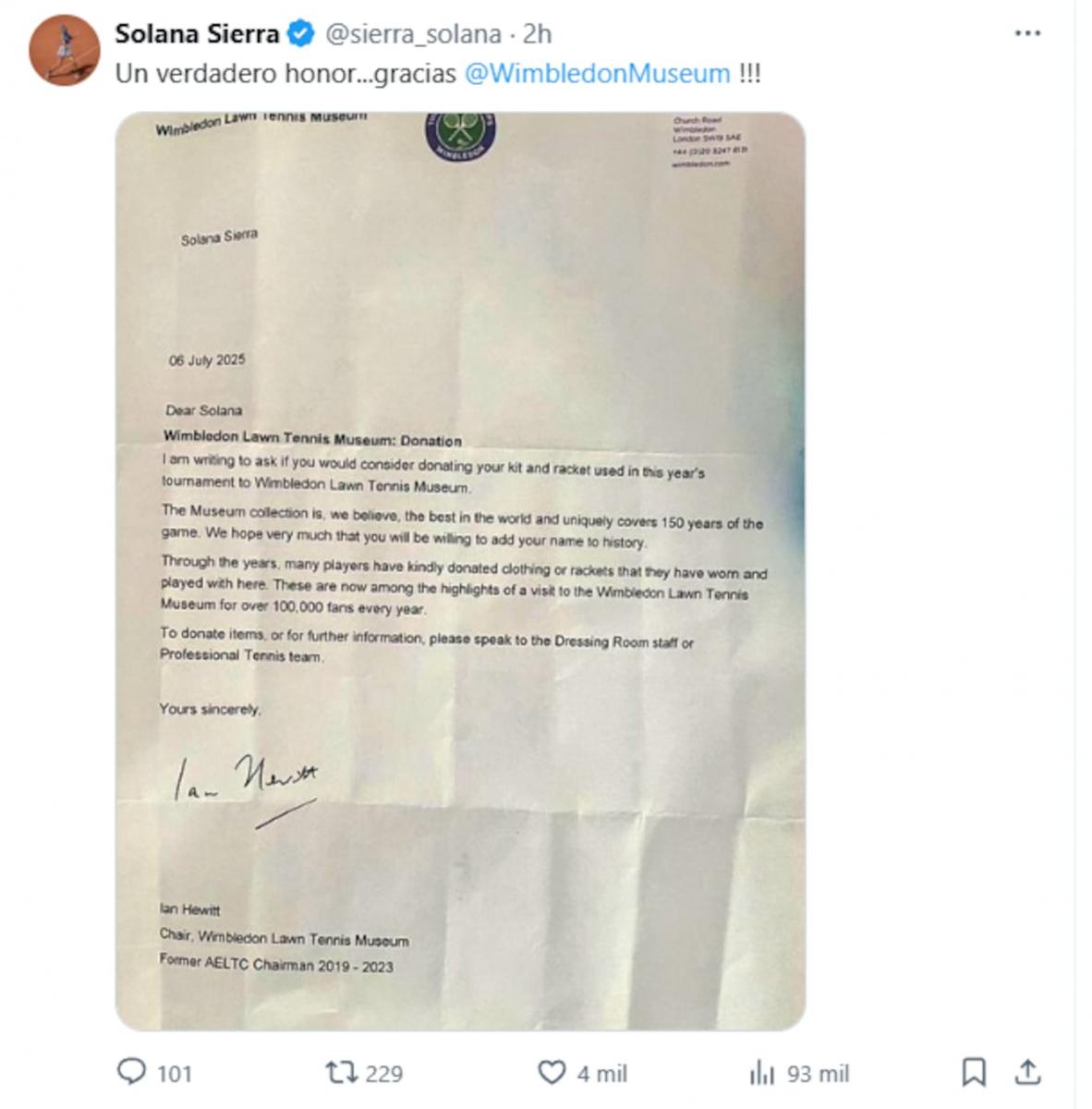 El llamativo pedido que le hizo la organización de Wimbledon a Solana Sierra tras su histórica actuación