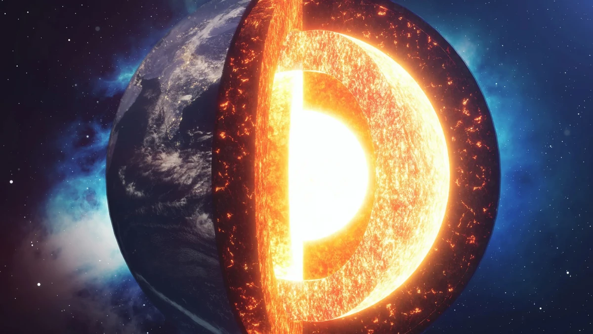 El núcleo de la Tierra está compuesto por dos partes: la primera, más externa, es muy líquida, y la segunda, más interna, es más sólida.