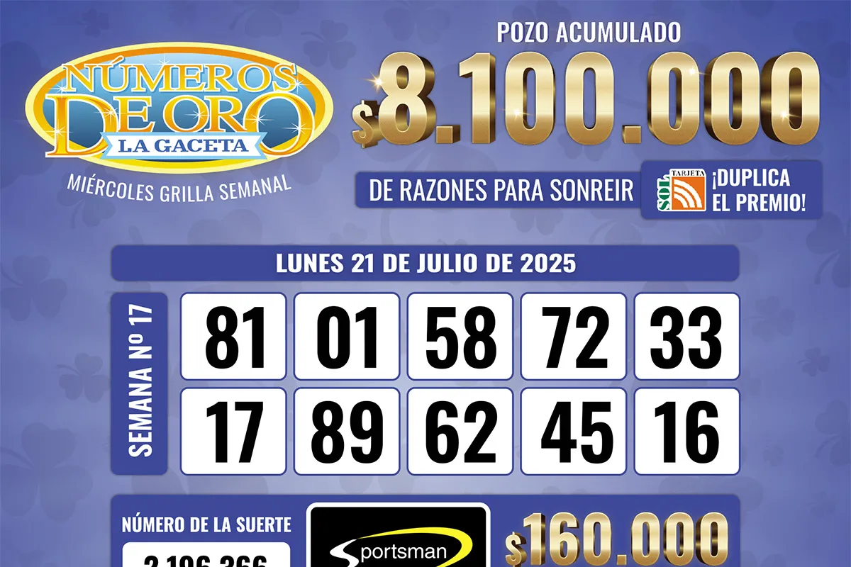 Los Números de Oro de LA GACETA del 21 de julio de 2025