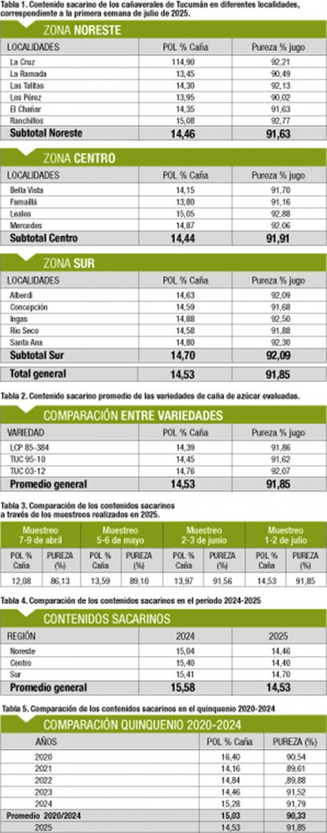 Los cañaverales maduran favorablemente, pero con valores inferiores a julio de 2024