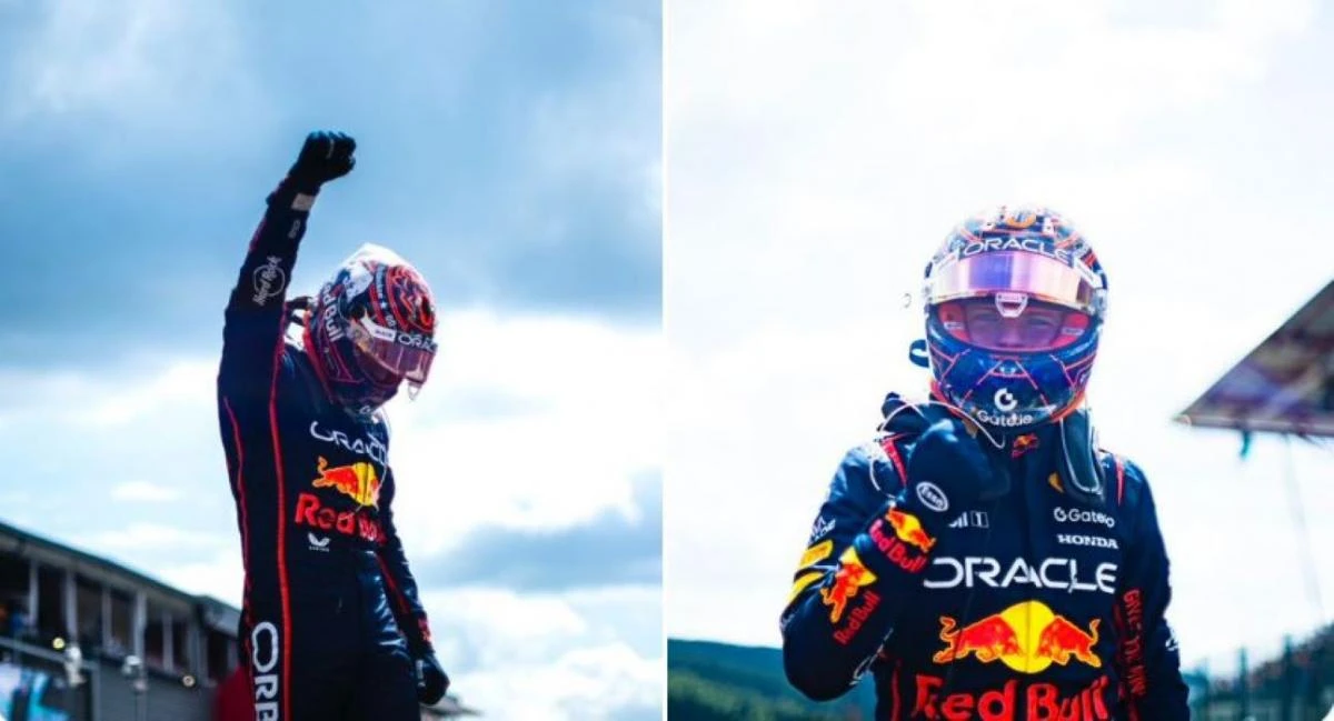CARGADO. Verstappen celebra su victoria en la Sprint. El cielo de la zona de Spa Francorchamps tiene varias nubes de aspecto benévolo.