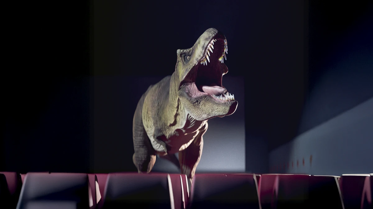 UNA PRODUCCIÓN LOCAL. El día que un T. rex rugió en el Cine Atlas, gracias a los efectos especiales. / EMA VFX