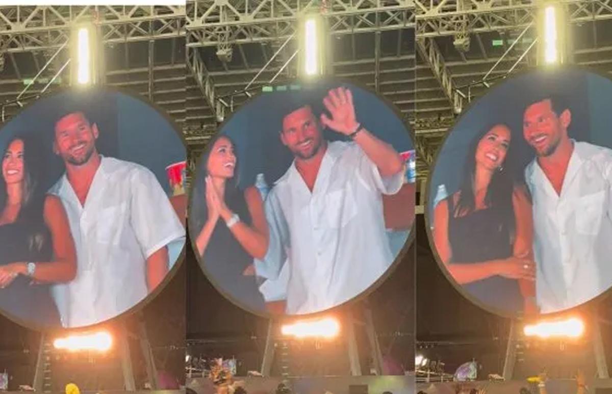 Lionel Messi y Antonela Roccuzzo atrapados por la kiss cam en el show de Coldplay