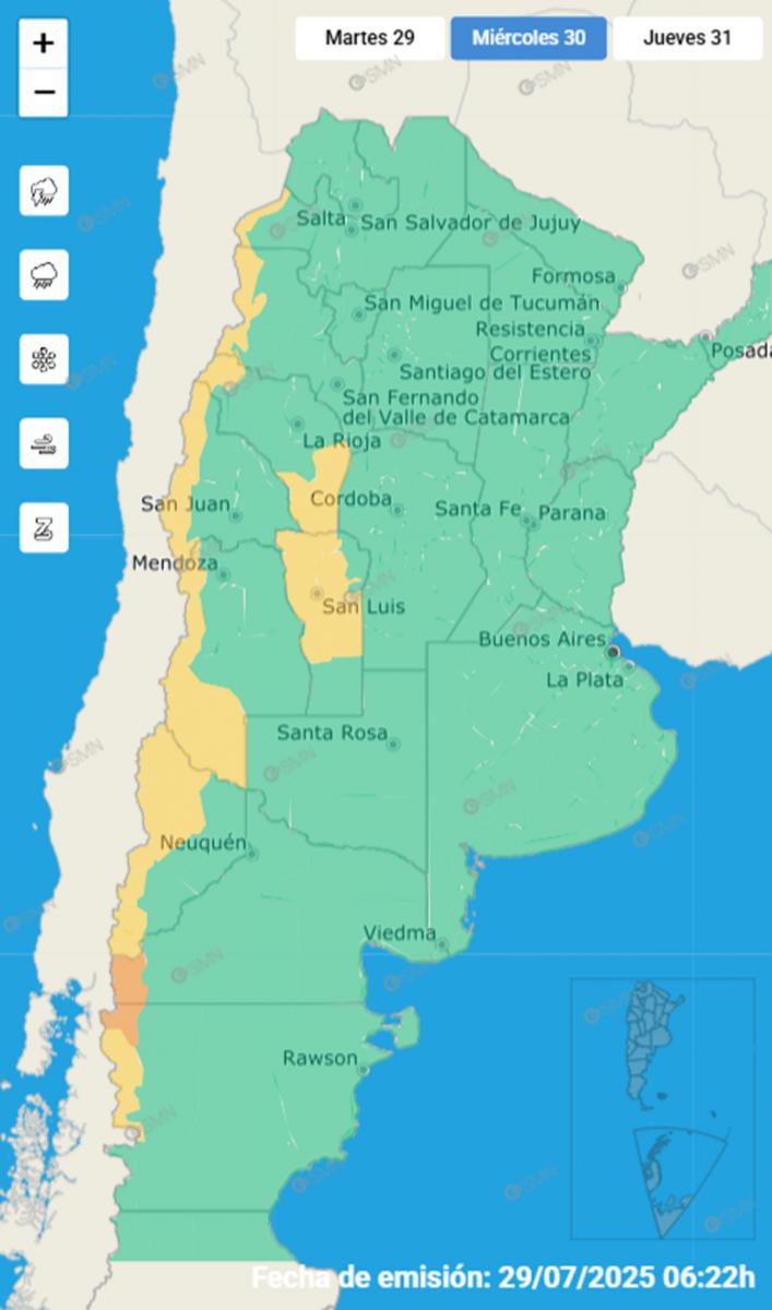 Desde Salta hasta Chubut: todas las provincias en alerta meteorológica amarilla y naranja