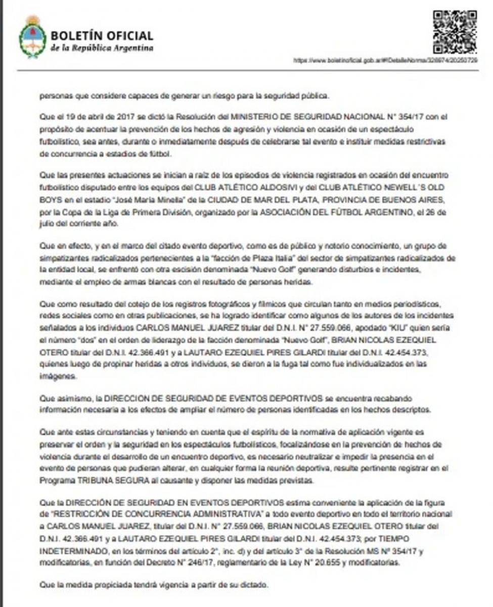 Le aplican derecho de admisión a tres barras de Aldosivi por la pelea a cuchillazos en el partido contra Newells