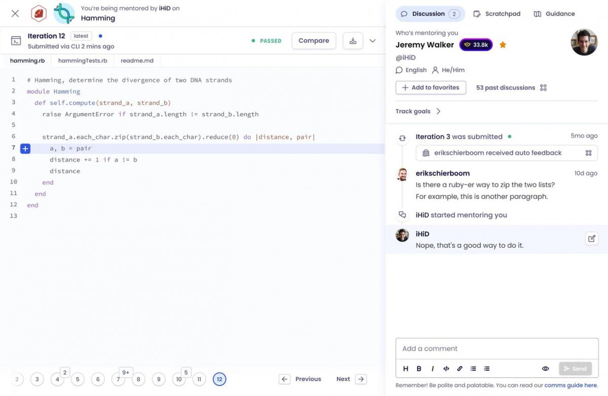 APRENDER CÓDIGO. Tiene ejercicios prácticos, ayuda de miles de mentores voluntarios y más de 77 lenguajes para elegir. / CAPTURA DE PANTALLA