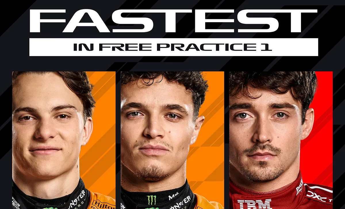 PODIO DE LA PRÁCTICA. Lando Norris terminó en primer lugar, lo escoltaron Oscar Piastri y Charles Leclerc