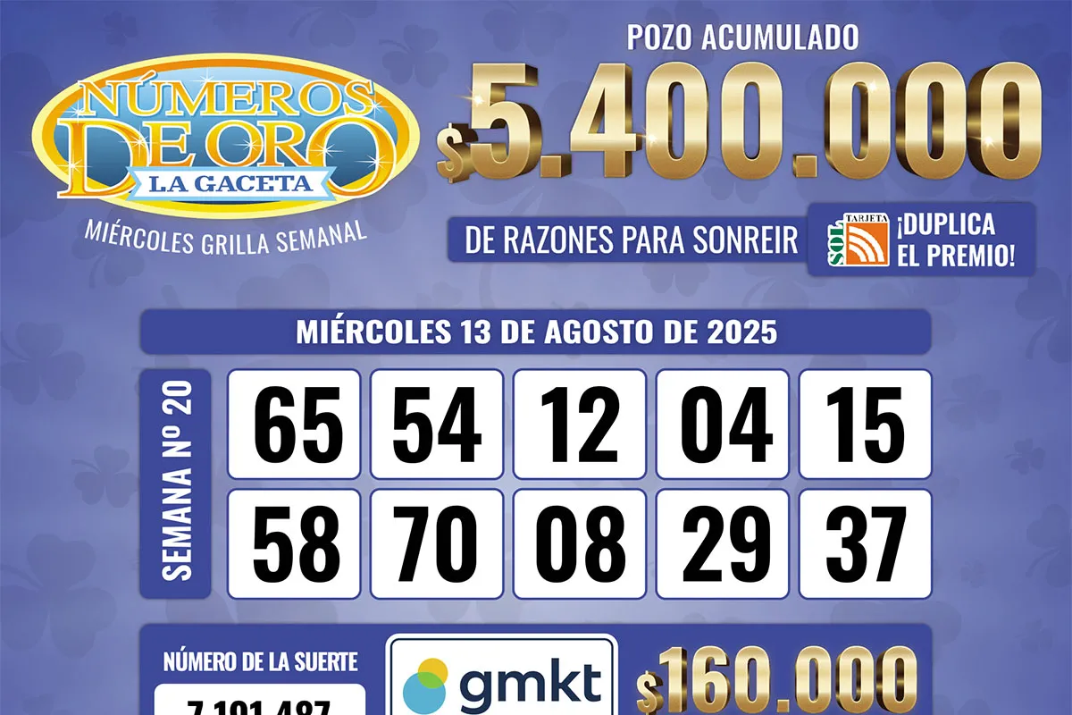 Los Números de Oro de LA GACETA del 13 de agosto de 2025