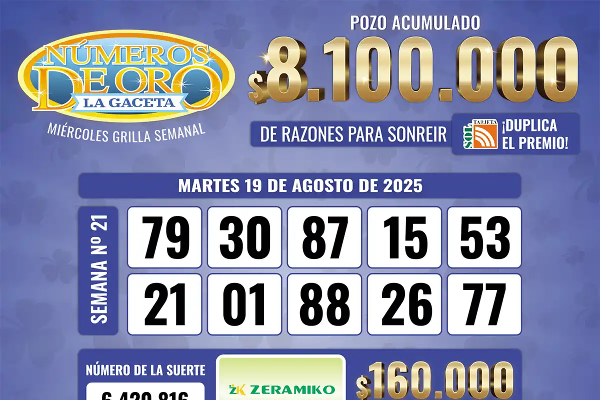 Los Números de Oro de LA GACETA del 19 de agosto de 2025