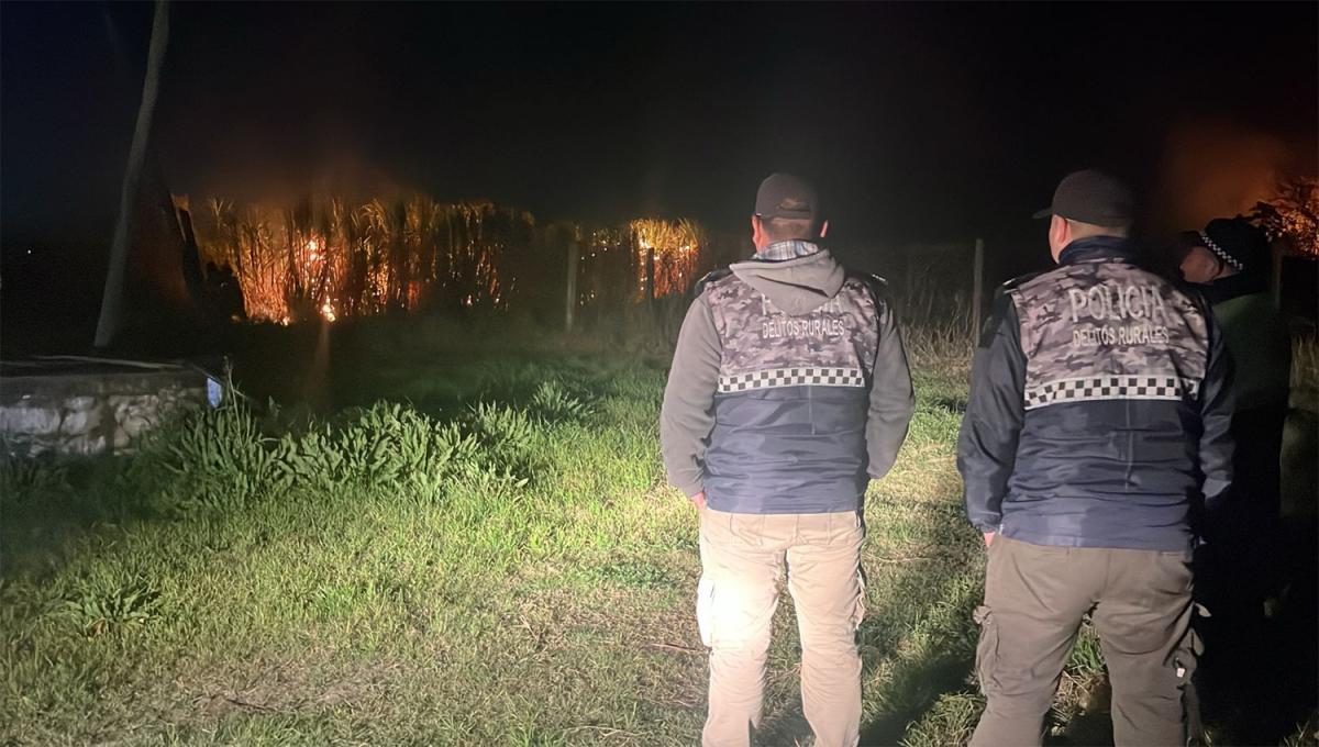 Efectivos de la Policía colaboraron para controlar las llamas en Río Colorado.