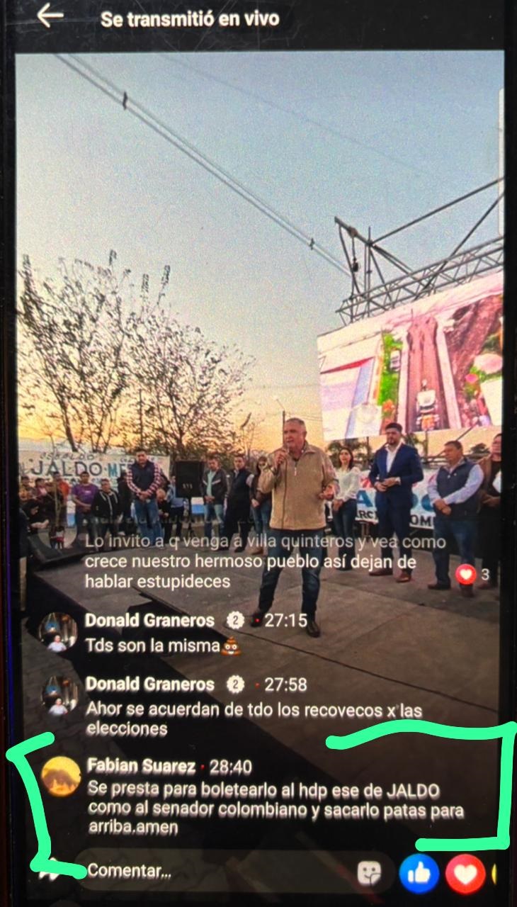 COPIA. El textual del mensaje que escribió el detenido en Facebook.