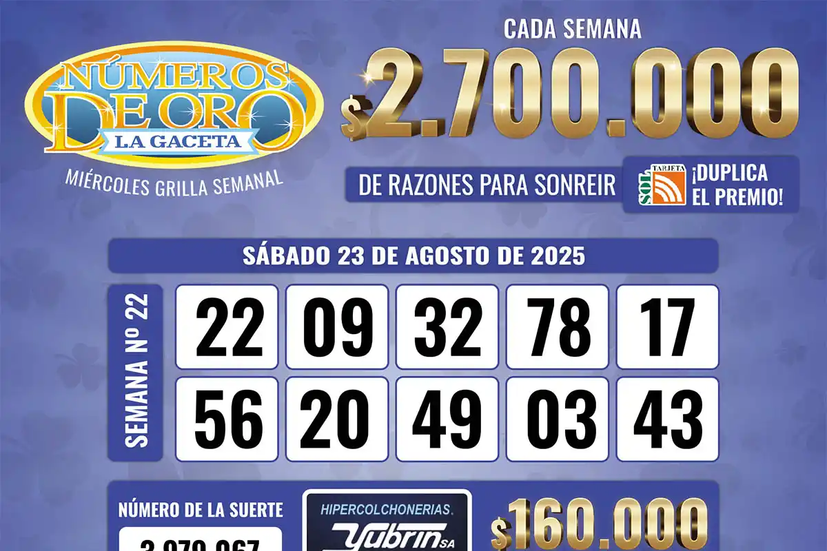 Los Números de Oro de LA GACETA del 23 de agosto de 2025