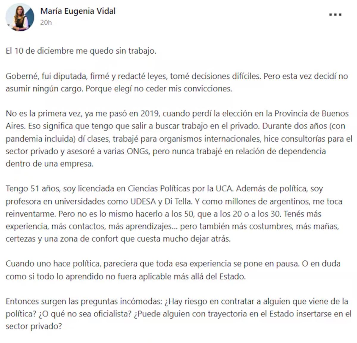 MUNDO LABORA. La publicación de Vidal en LinkedIn generó repercusión y comentarios en torno a su futuro profesional