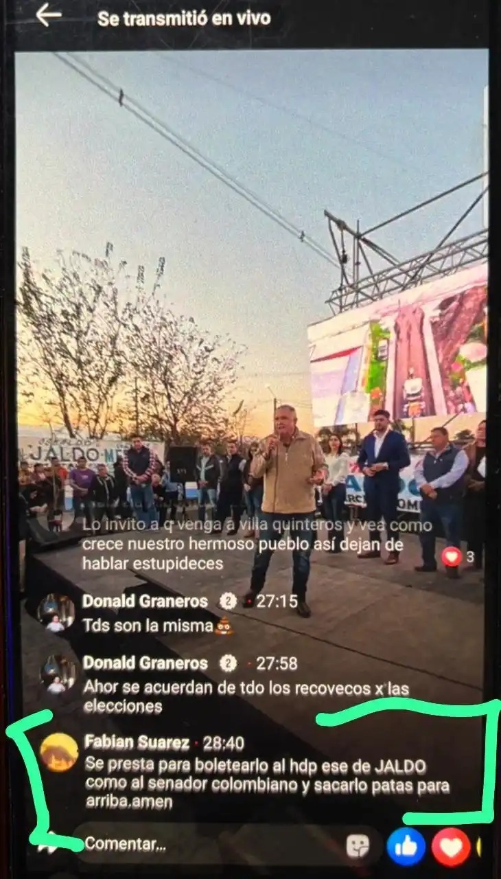 CAPTURA. El comentario del imputado quedó registrado en la publicación de Facebook.