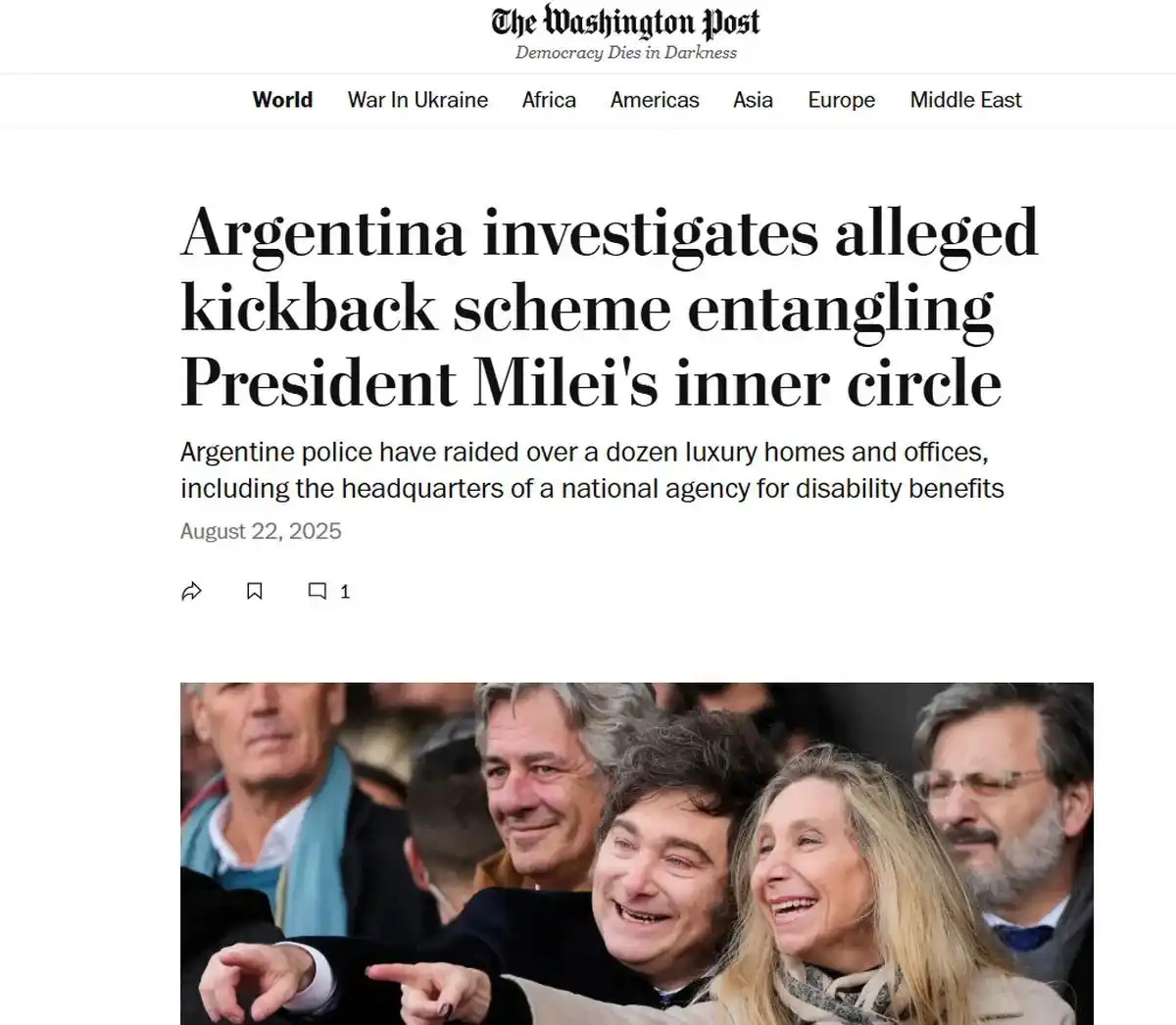 Medios de Estados Unidos, de Europa y de América latina se hicieron eco del presunto pago de coimas a funcionarios de Milei