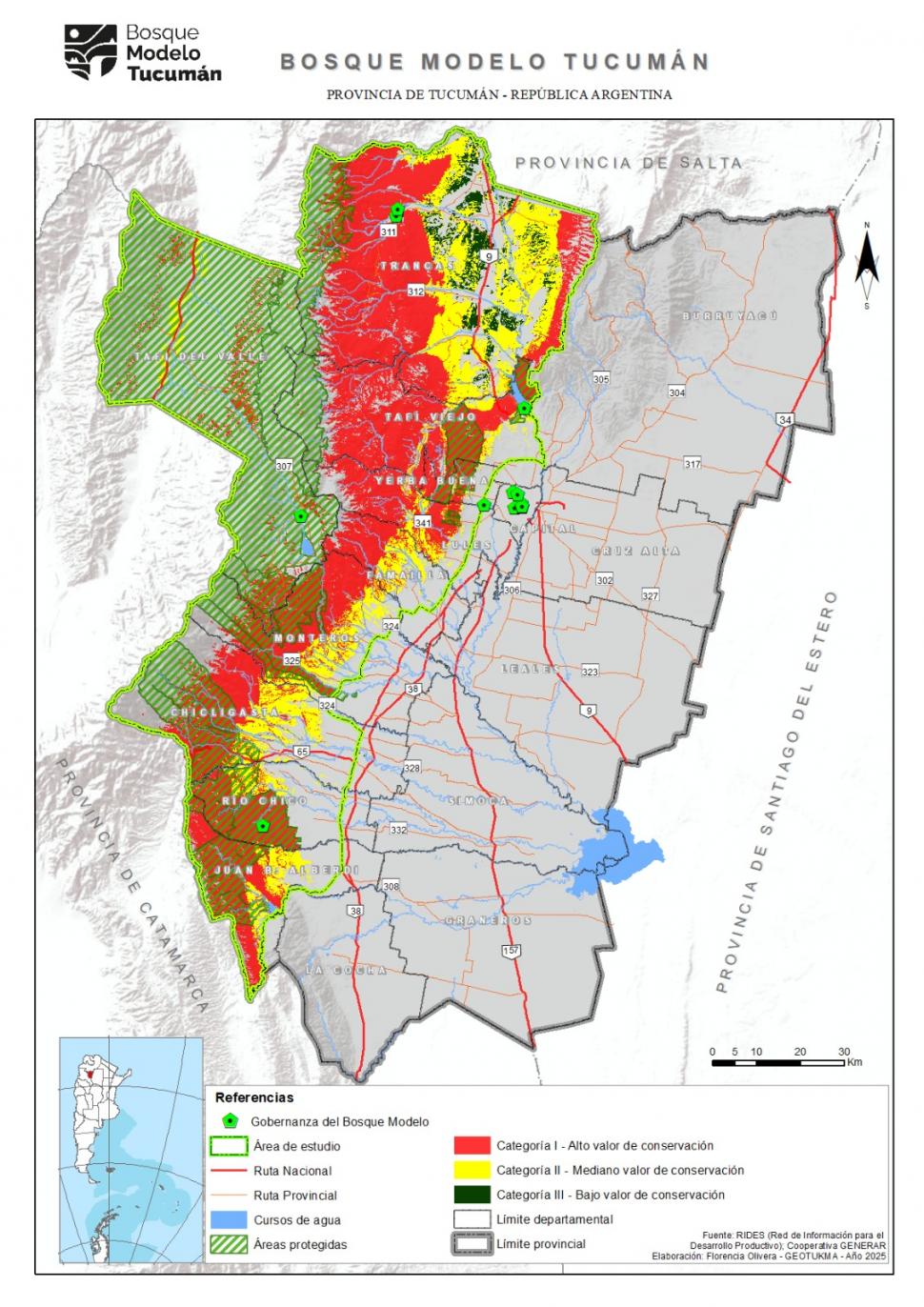EN DETALLE. El mapa muestra la zona de Bosque Modelo en Tucumán.
