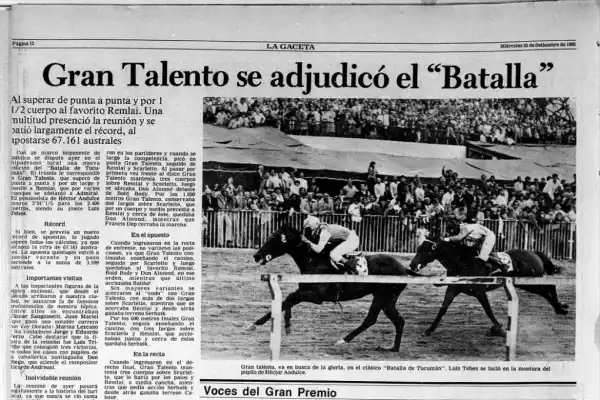 Gran Talento, el héroe de 1985 que hizo historia en el Gran Premio “Batalla de Tucumán”