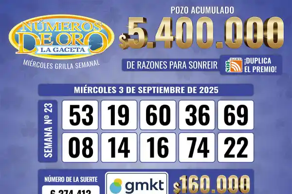 Los Números de Oro de LA GACETA del 3 de septiembre de 2025