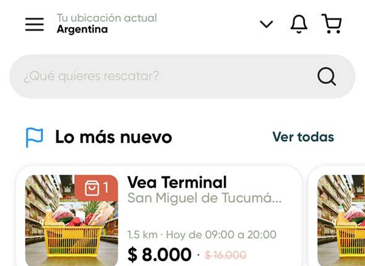 EL DESEMBARCO EN TUCUMÁN. La app ya funciona en 13 puntos de Tucumán y ofrece alimentos con grandes descuentos diarios. / CAPTURA DE PANTALLA