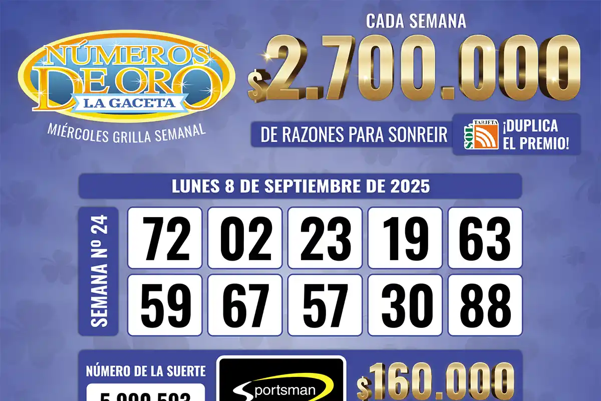 Los Números de Oro de LA GACETA del 8 de septiembre de 2025