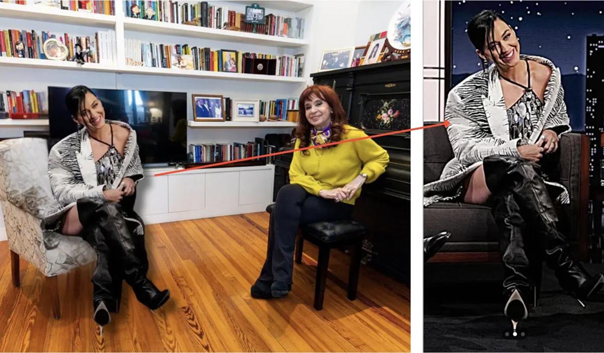 FOTO VIRAL. A la izquierda, la foto viral. A la derecha, la foto original en el programa “Jimmy Kimmel Live”.