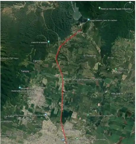 EL TRAZADO. En una imagen satelital se marcó el recorrido de la ciclovía.