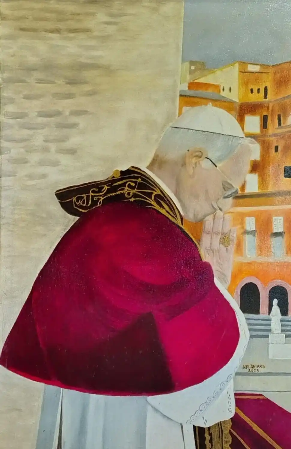 TRIBUTO AL PAPA. Héctor Amaya retrató a León XIV.