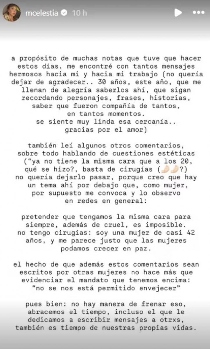 Descargo de Celeste Cid en Instagram 