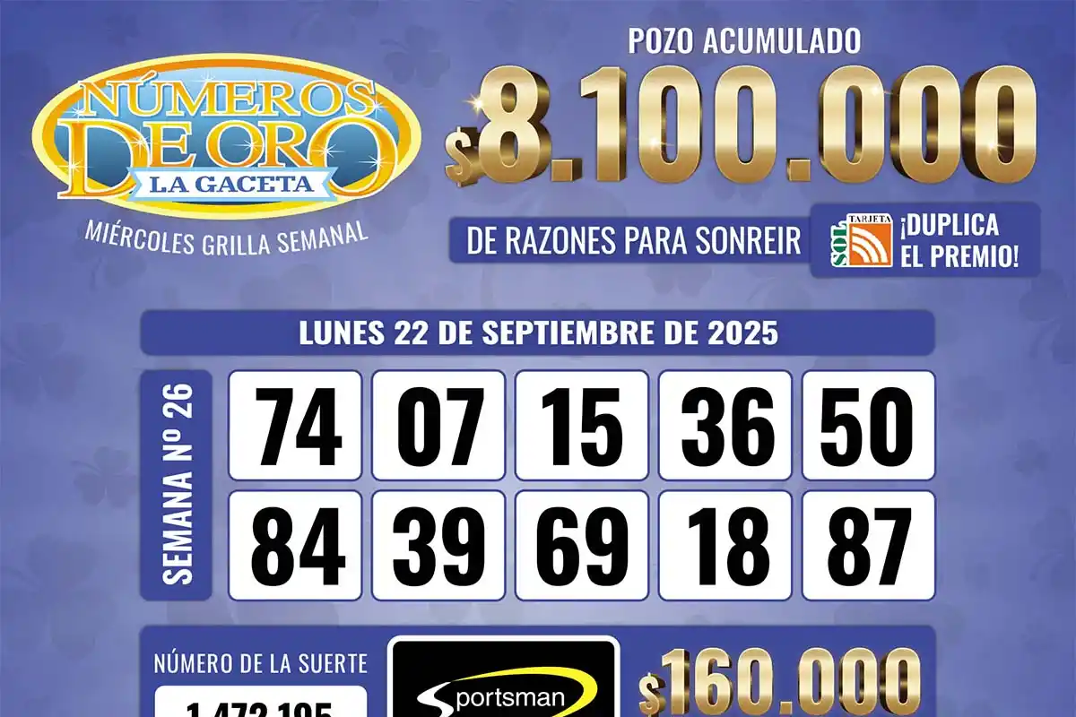 Los Números de Oro de LA GACETA del 22 de septiembre de 2025