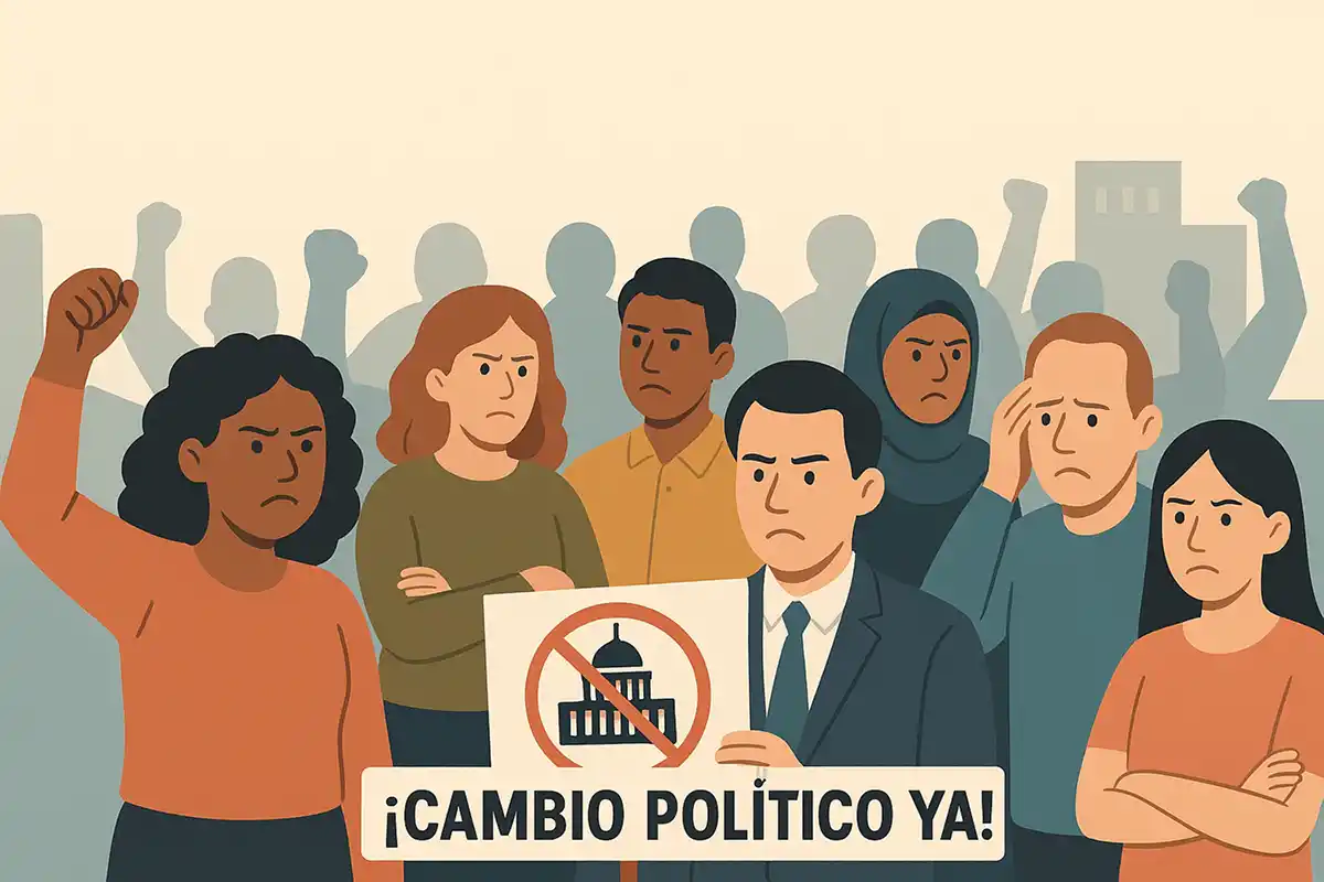 DESCONTENTO. En 20 de 25 países estudiados por el Pew Research Center quieren un cambio político, pero descreen que vaya a suceder. / IMAGEN GENERADA CON CHATGPT