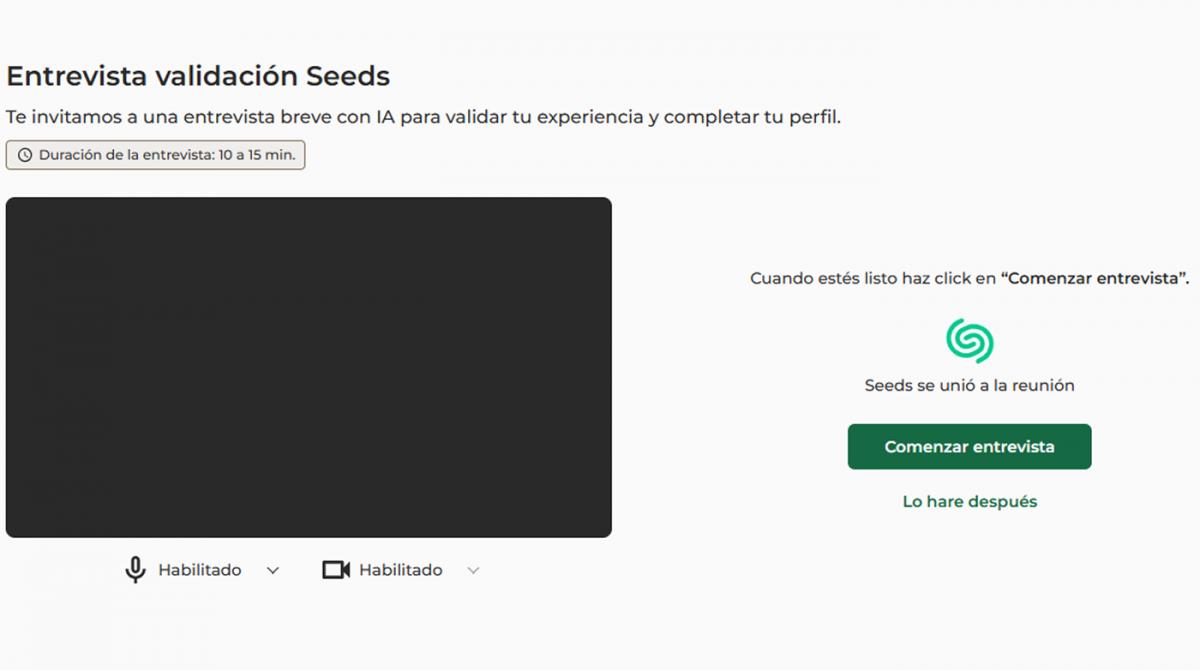 CON IA. Para probar la entrevista robotizada de SeedsMatch sólo hace falta cargar el currículum vitae y una cuenta en LinkedIn. / CAPTURA DE PANTALLA