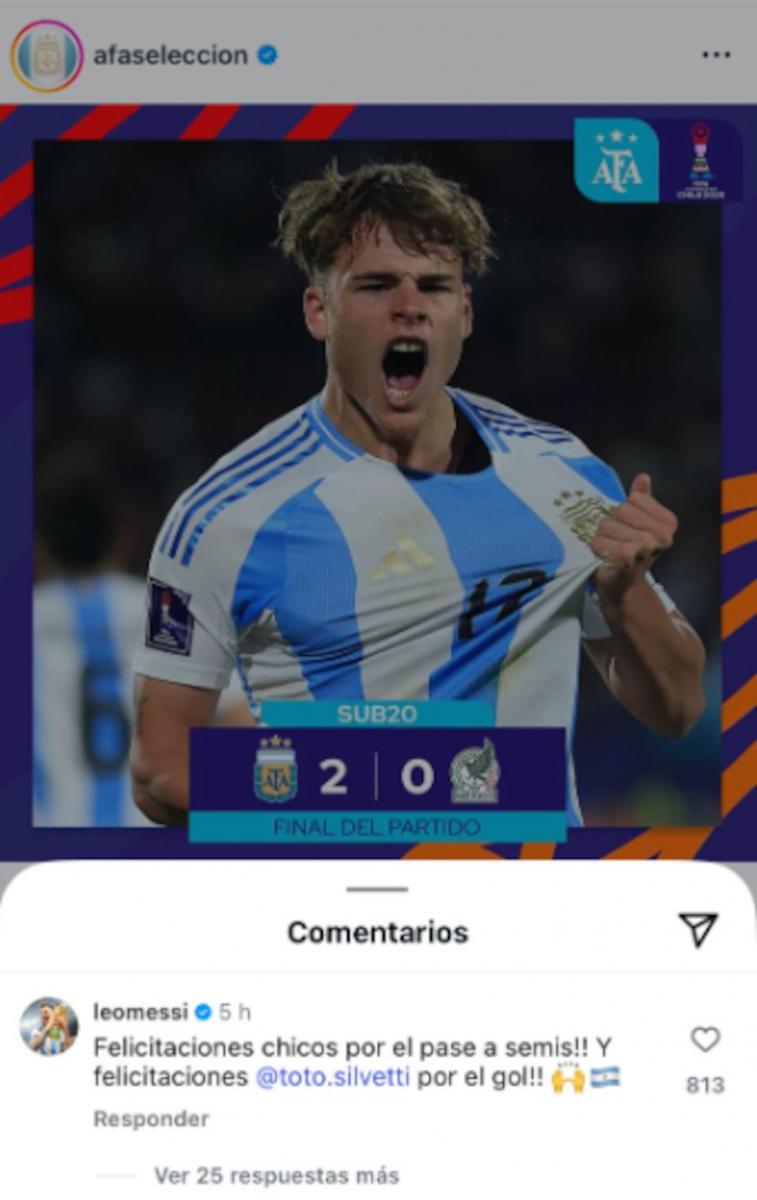 Lionel Messi le mandó un mensaje a la Selección Argentina Sub-20 y felicitó a un jugador en particular