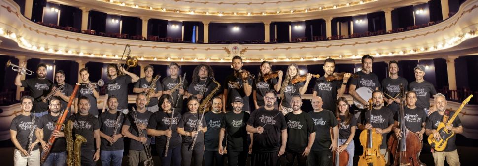 RESPONSABLES DE LOS SONIDOS. Fotomontaje de los miembros de la Banda Sinfónica de la Provincia, que brilla cada noche en “Sweet Charity”.