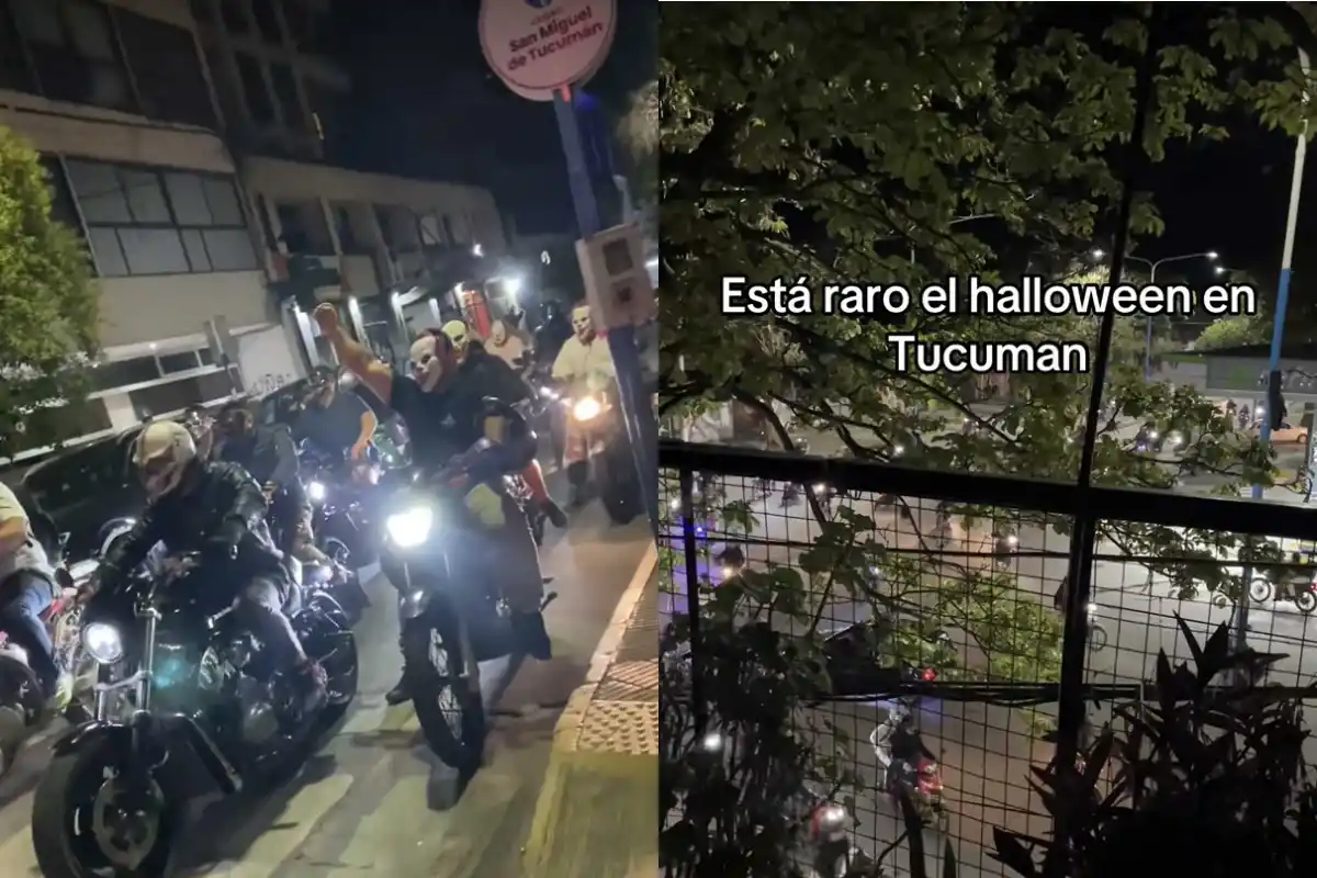 Vecinos y transeuntes registraron la caravana de motos que circuló por la ciudad durante la noche.