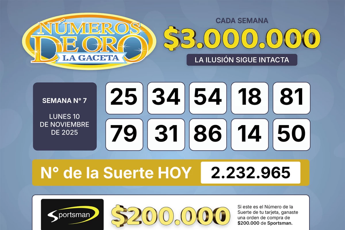 Los Números de Oro de LA GACETA del 10 de noviembre de 2025
