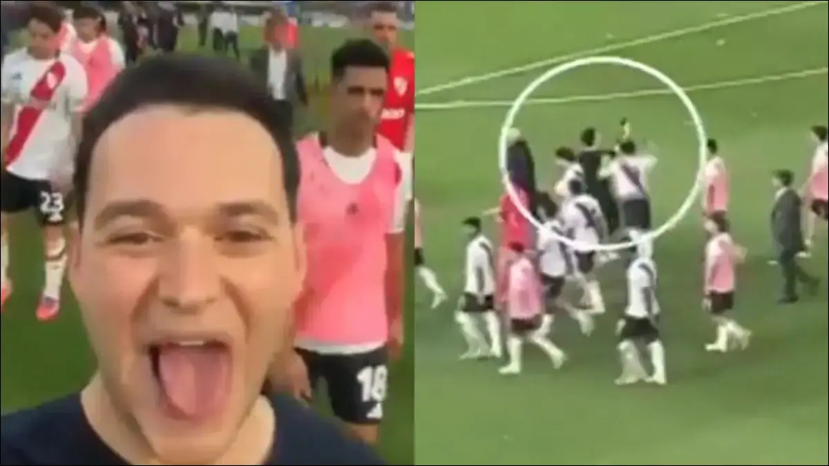 FINAL TENSO. Maximiliano Salas perdió la calma y golpeó a un hincha de Boca que filmaba la salida de los jugadores de River tras el Superclásico.